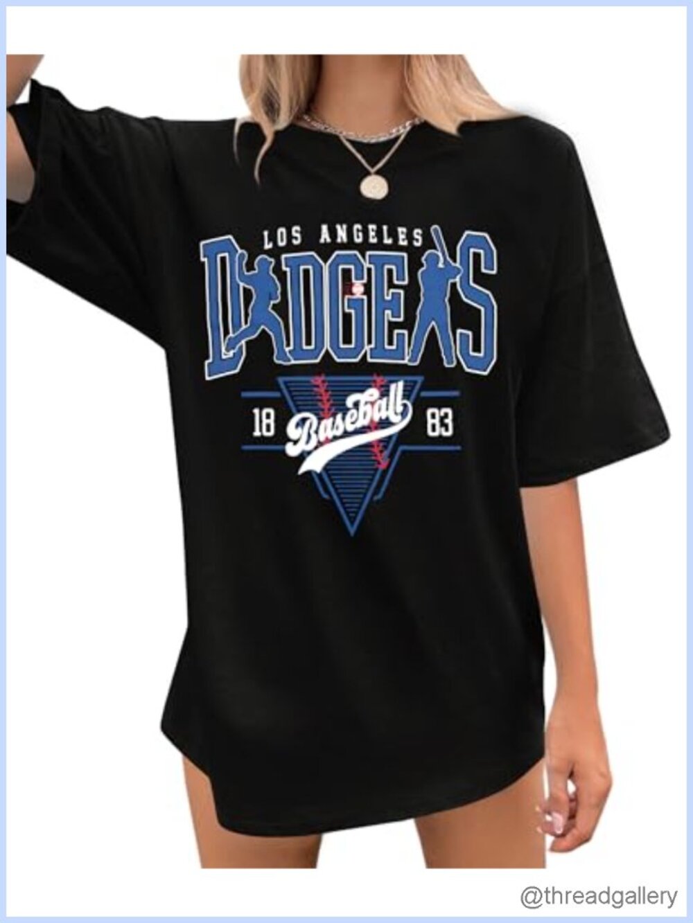 Oversized Baseball Graphic Tee Crew Neck Short Sleeve Cotton Blend